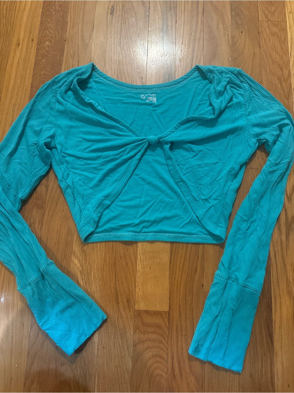 aerie Turquoise Knot-Front Long Sleeve Crop Top